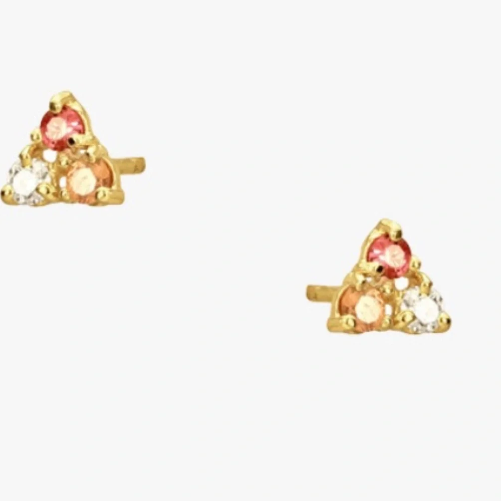 Wwake blush pair earrings 14k gold diamond pink sapphire, peach sunstone Catbird - Picture 2 of 3